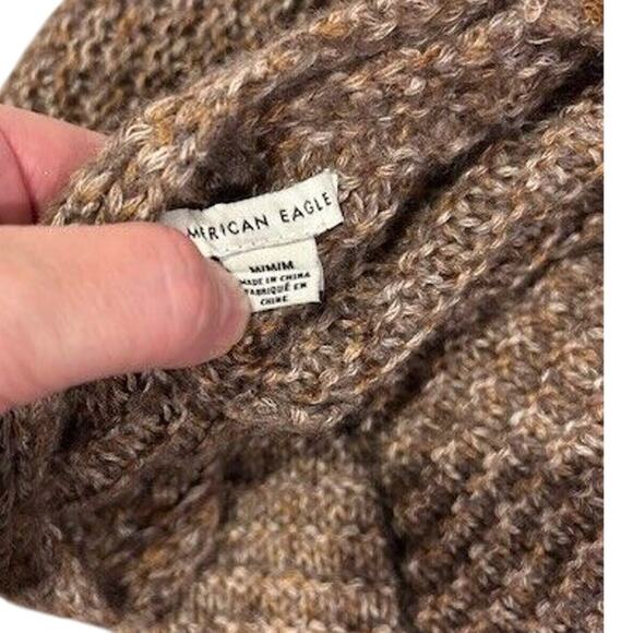 AMERICAN EAGLE Women's Open Cardigan Sweater Medium Long Chunky Brown Grandpa - Picture 7 of 12